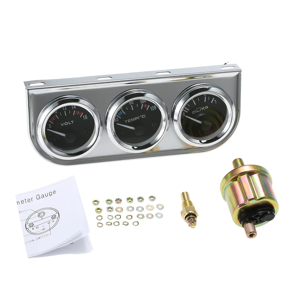 

12V 3 in 1 Car Gauge Kit Oil Pressure Water Temperature Voltmeter LED back-lit Meters Universal Cars Motorcycles Accessories