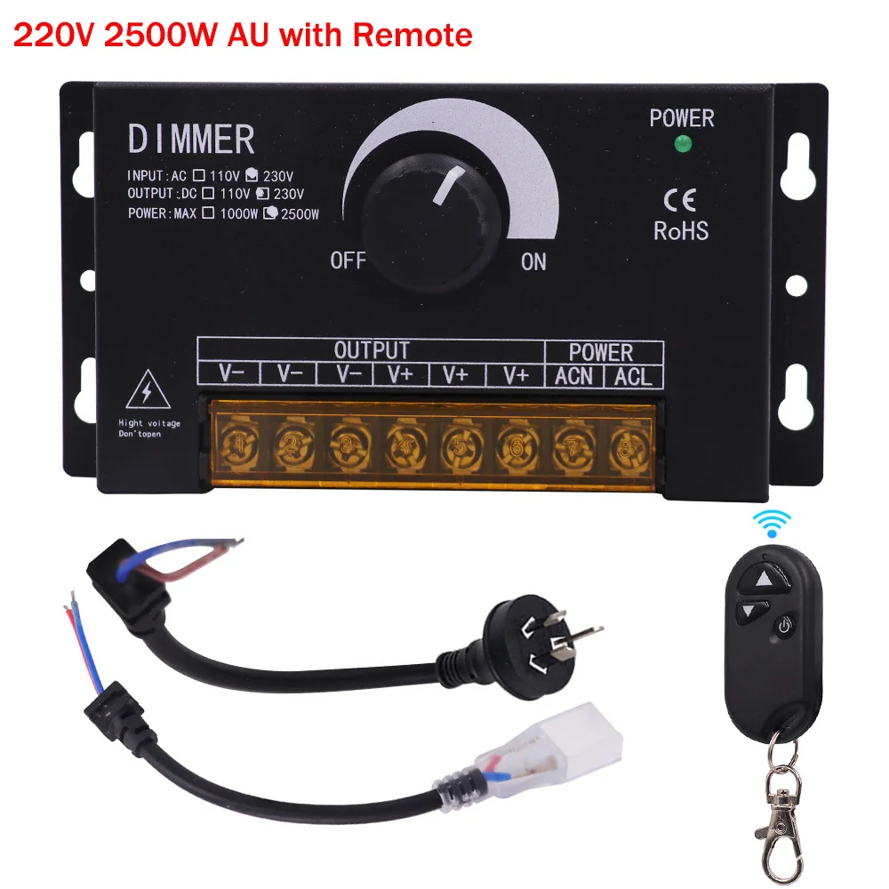 AC110V/220V Dimmer Enkele Kleur Led Strip Licht Verstelbare Helderheid Controller Voor Pcb Breedte 6/8/12/15Mm Met Eu/Uk/Au/Us Plug