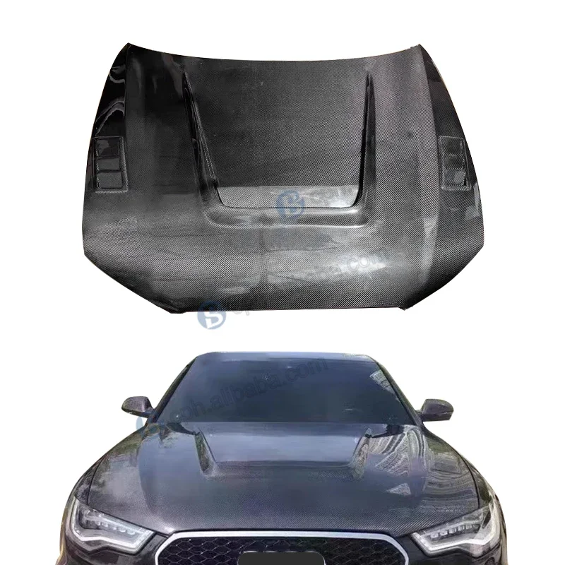 A6 C7 Car Front Black Carbon Fiber Engine Bonnet Hood For AUDIs   S6 RS6 2012-2016