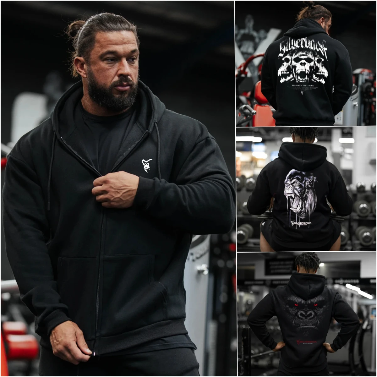 SILVERBACK Nightmare Men Zip Hoodie Heavyweight Gym Hoodies Workout Bodybuilding Casual Oversize Pullover Sweatshirt with Zipper