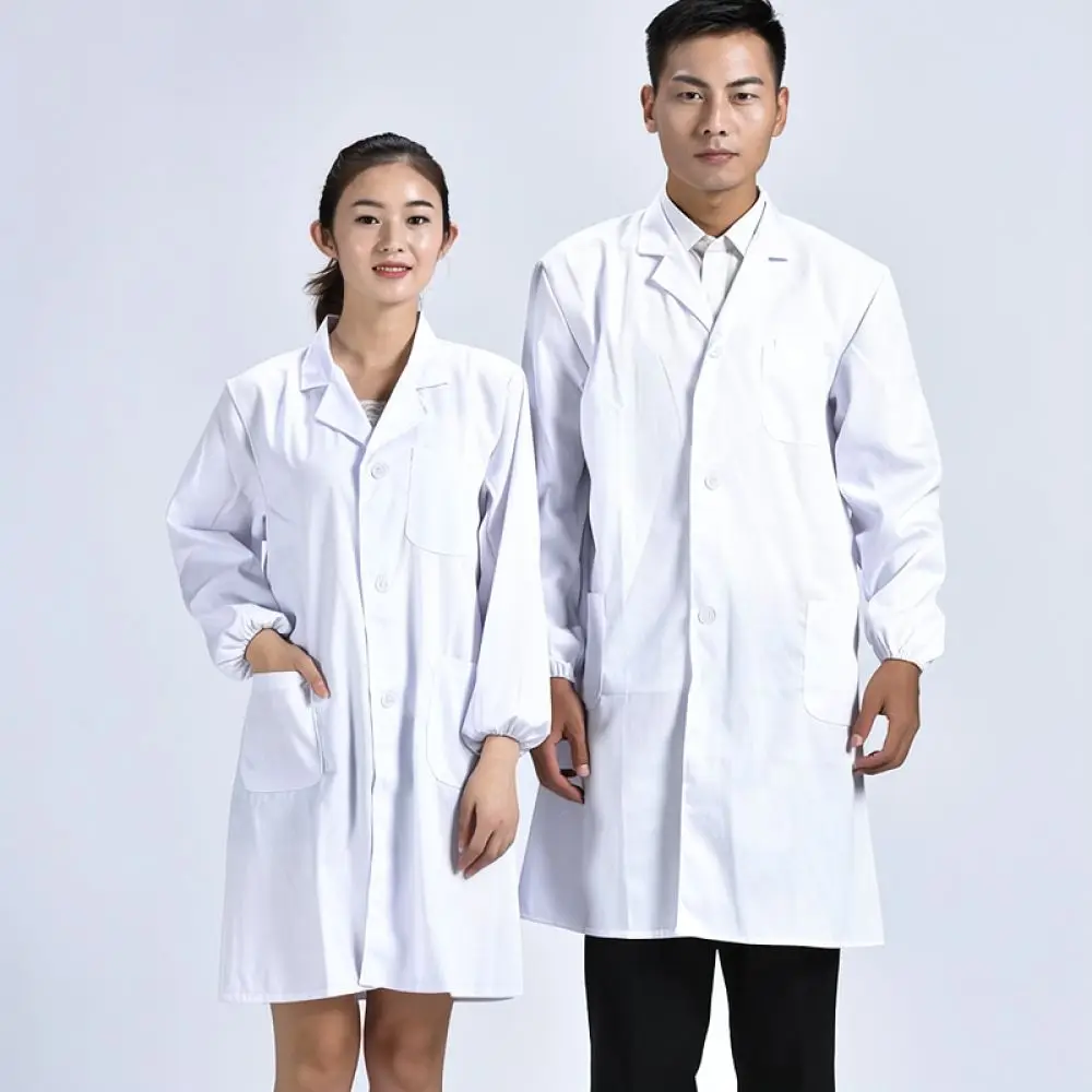 White Lab Coat Unisex Long Sleeve Medical Doctor Uniform Professional Chemistry Science Student Laboratory Protection Clothing