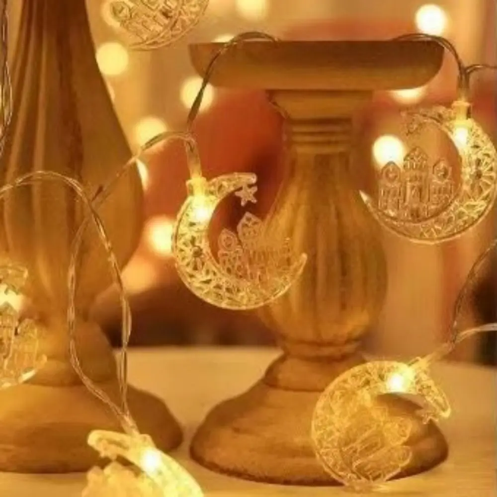 

Гирлянда на 1,5 м с 10 светодиодами «Ид Мубарак»: декоративные фонарики в виде луны, звезд и замков, на батарейках, исламская мусульманская световая гирлянда