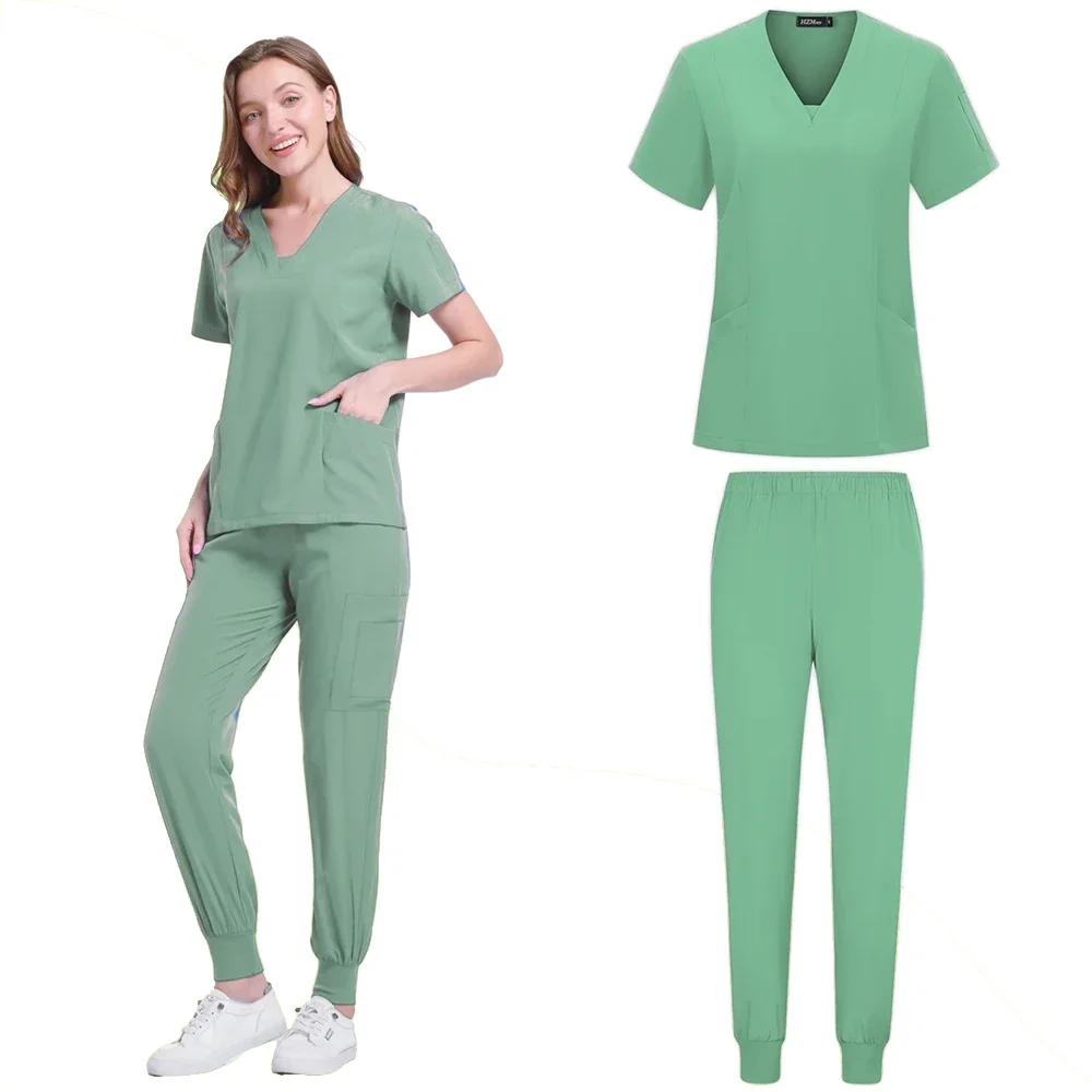 Women Medical Uniforms Elastic Scrubs Sets Hospital Surgical Gowns Short Sleeve Tops Pant Nursing Accessories Doctors Clothes