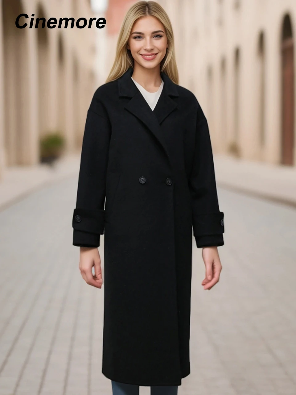 

Cinemore Double-sided Cashmere Coat for Women Long 2024 Spring Autumn New High end Loose Women's Wool Coat Elegant Ladies 2402