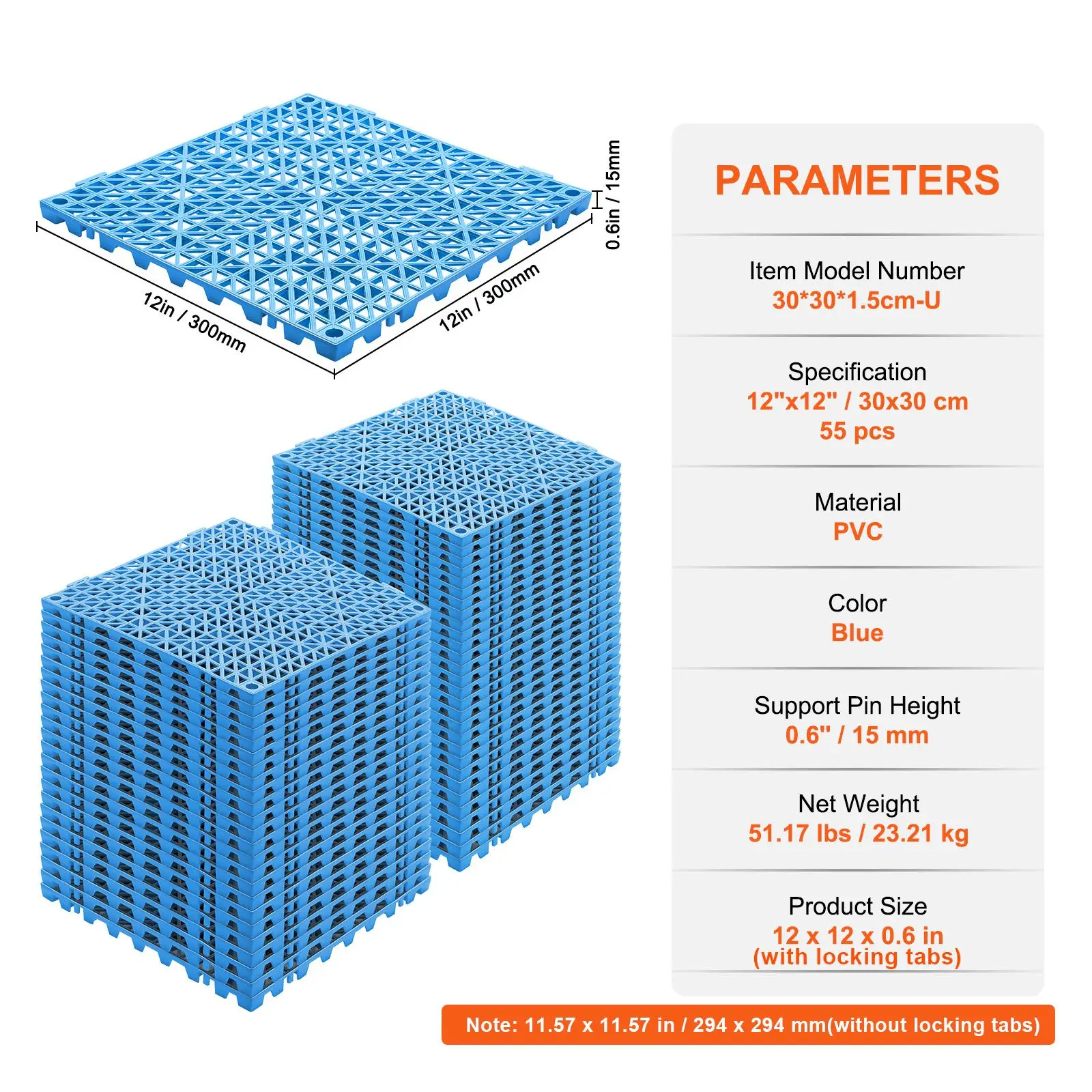 Interlocking Tile 55PCS Blue, Drainage Tiles 12