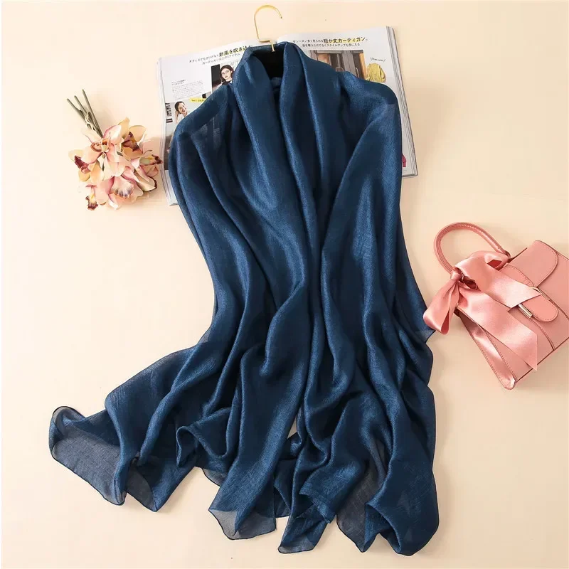 2023 Luxury Brand Women Fashion Scarf Plain Solid Silk Linen Shawls Scarves Summer Lady Bandanas Pashmina Foulard Hijab 180*90Cm