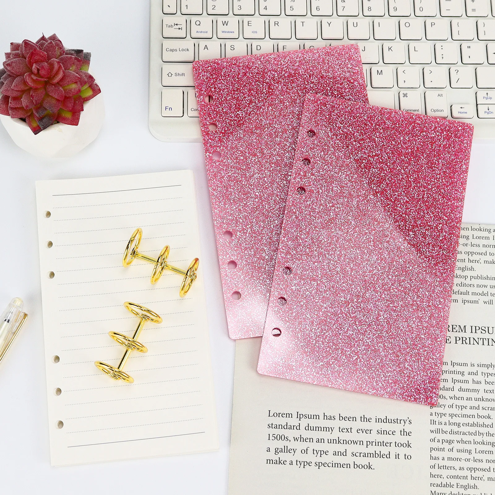 A6 Glitter Transparent  Acrylic Loose Leaf Binder Cover DIY Account Book Journal Planner Office Stationery Supplies