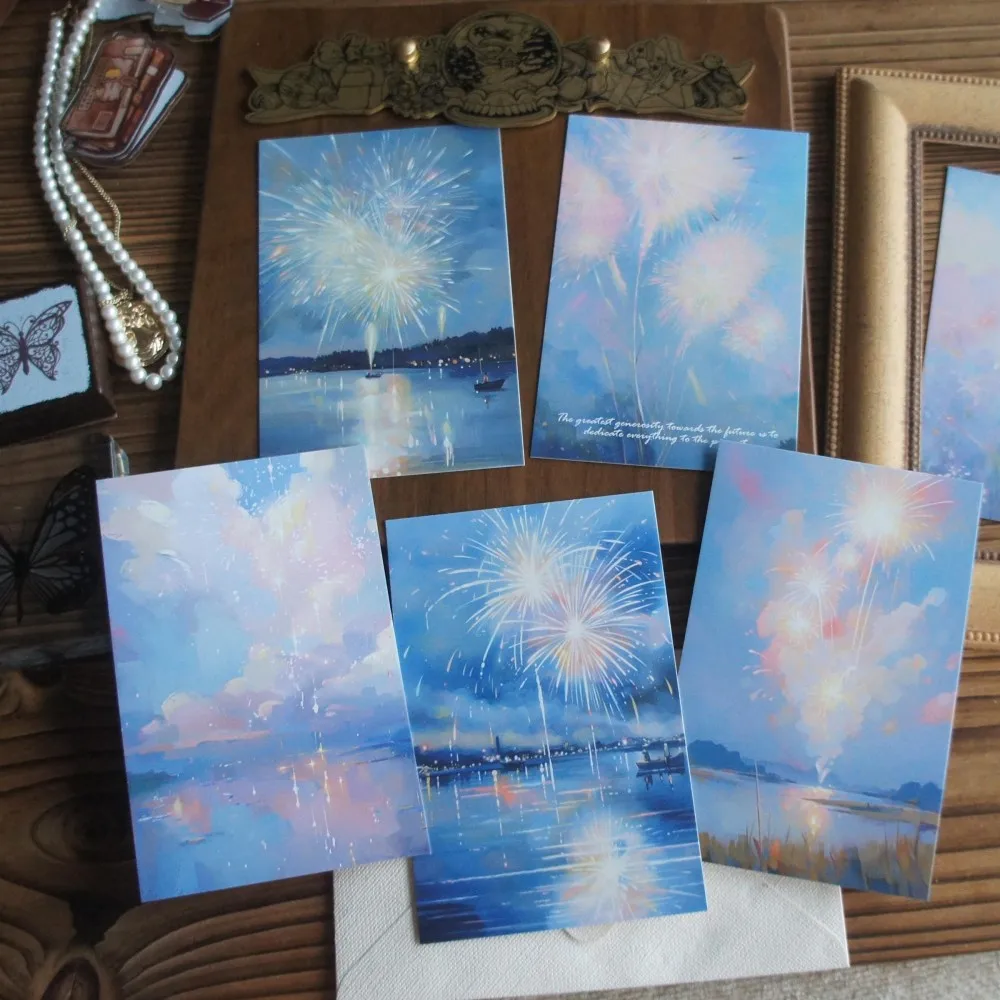 

15pcs Watching Romantic Fireworks By The Seaside Design As Post Card Gift Greeting Cards Gift Party Invitation Scrapbooking Use