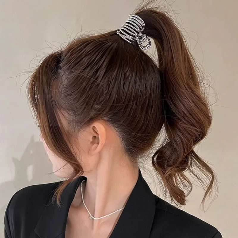Hohl Metall Feste Artefakt Haar Clip Temperament Clip Coole Stil High-end-Gefühl frauen Hohe Pferdeschwanz Grip Clip – Detail 6