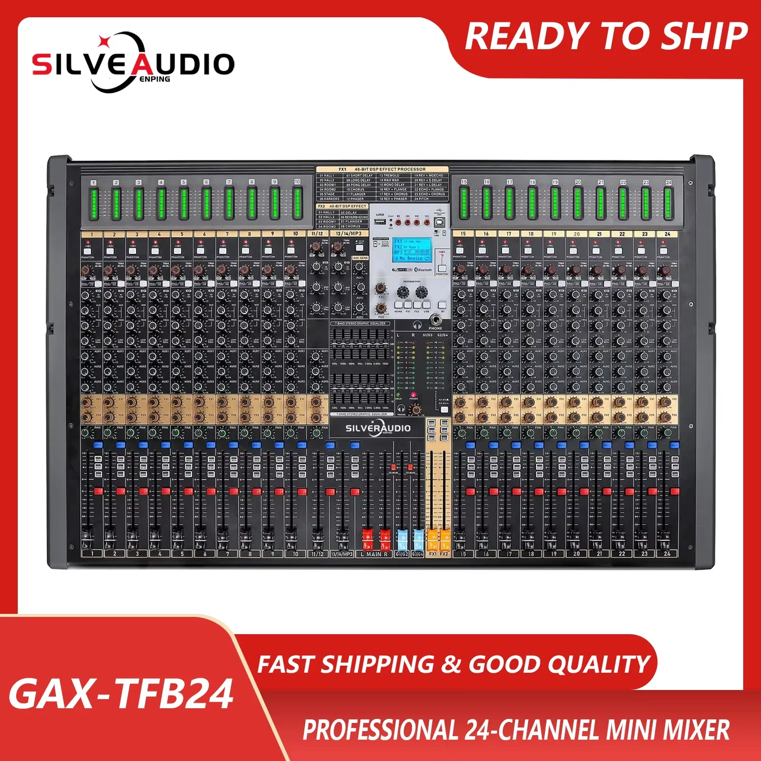 GAX-TFB24 24 Channel Professional Studio Audio Mixer DJ Sound Controller USB MP3 Player