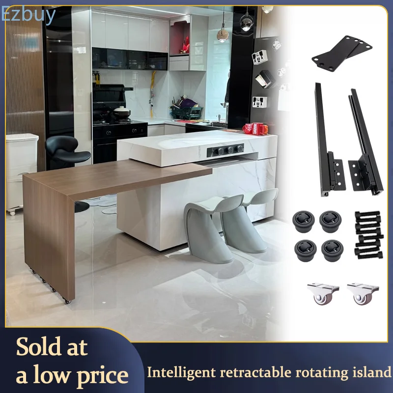 Rotating Retractable Island Table Dining Table Integrated Household Small Apartment Open Kitchen Partition Cabinet Modern Simple