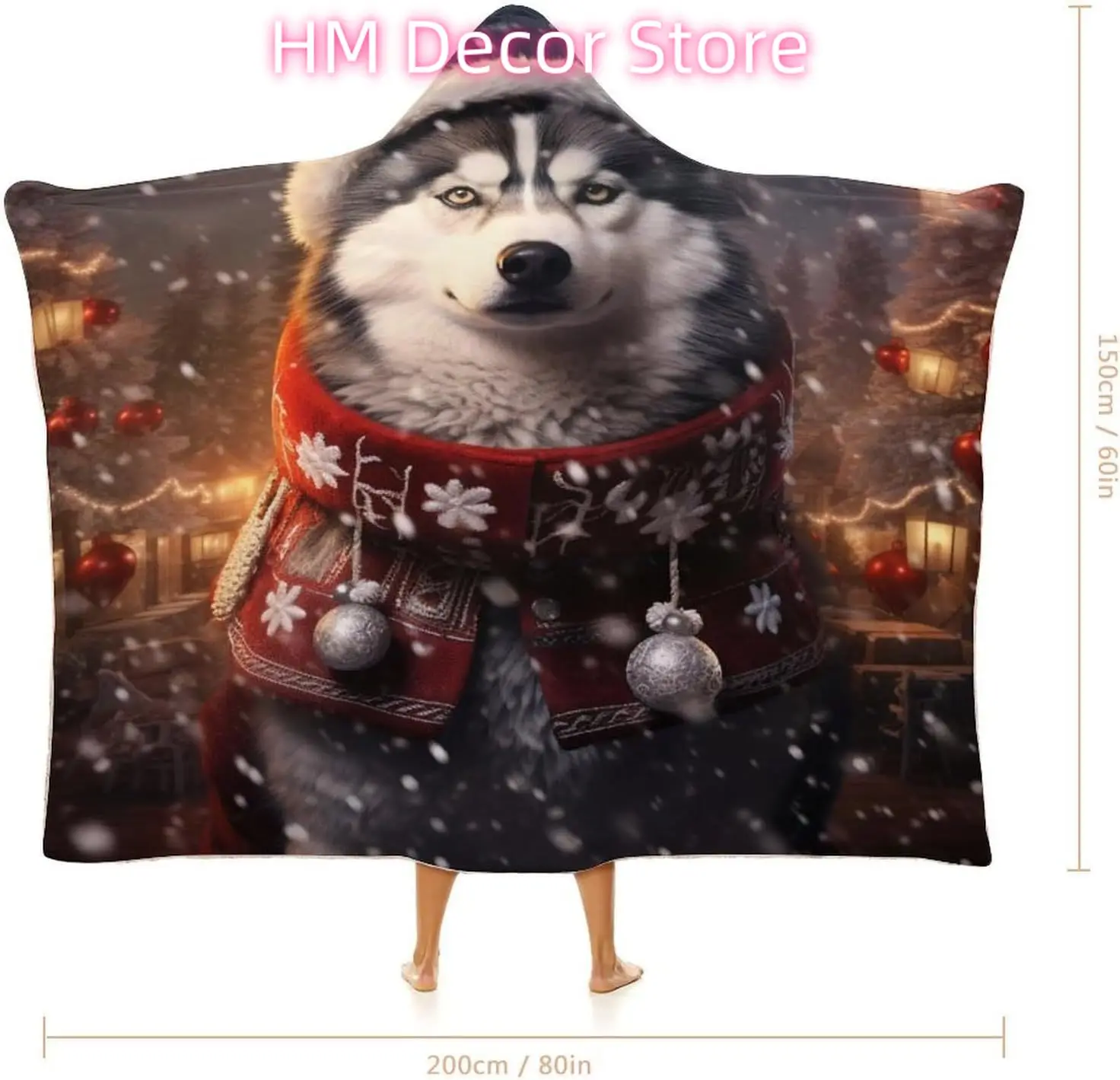 Hooded Blanket Siberia Dog For Adults Christmas Wearable Blanket Cute Husky Christmas Cloak Hooded Blanket