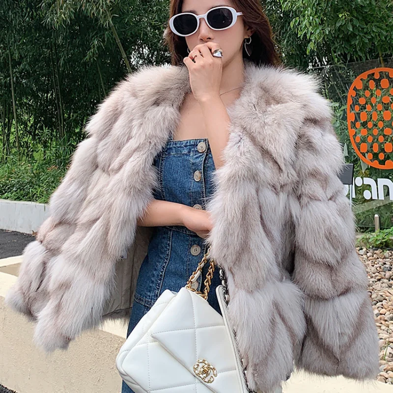 Women Fox Fur Coat Patchwork Fur Thick Office Lady Women's Winter Jackets Real Fox Fur Especially Winter Coat Female