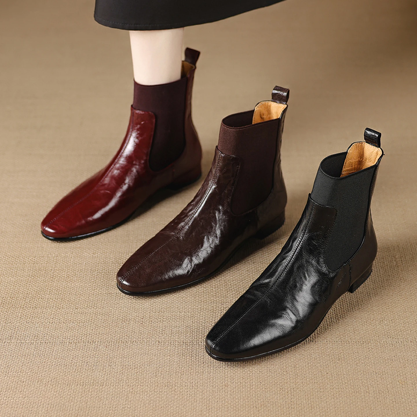 2026 new autumn winter women ankle boots natural leather plus size 22-25cm sheepskin round toe low heel chelsea boots fashion