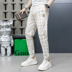 Summer Retro Pattern Print Men's Ice Silk Trousers Mid-Waist Loose Breathable Straight-Leg Casual Pants Thin Quick-Drying Pants