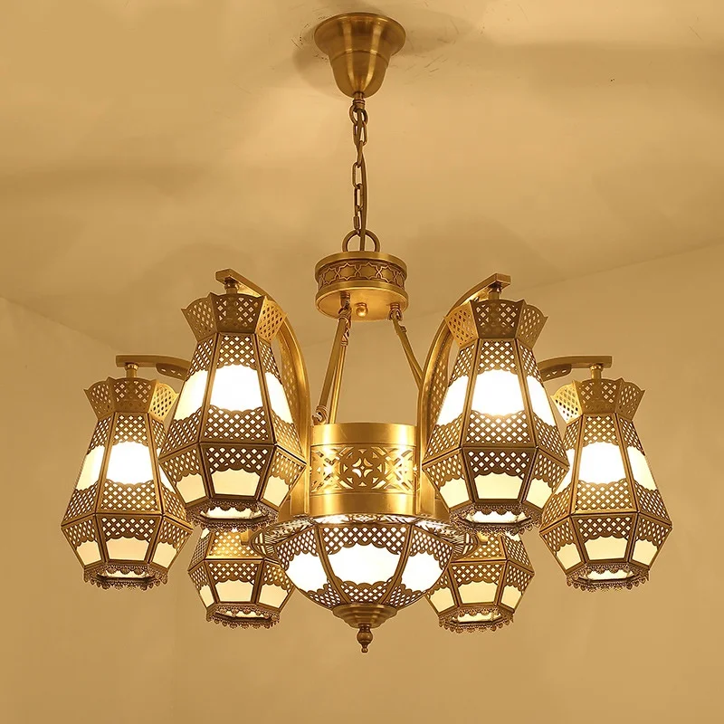 Vintage Style Vintage LED Chandelier Arabian Mediterranean Style All-copper Decorative Lamp Moroccan Chandelier