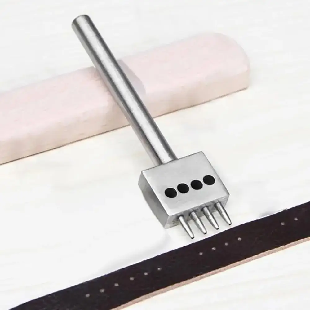 1Pcs New 2/4/6Teeth Leather Punching Tool 4/5/6/8mm Handmade Hole Punch Tool Manual Hole Spacing Drilling Round Punch Die Set
