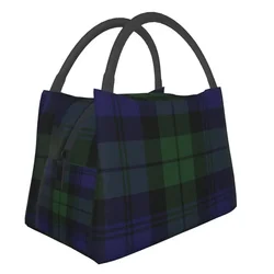 Orologio nero orologio Tartan borse da pranzo isolate verdi e blu per le donne clan a tenuta stagna della scozia scatola termica per il pranzo