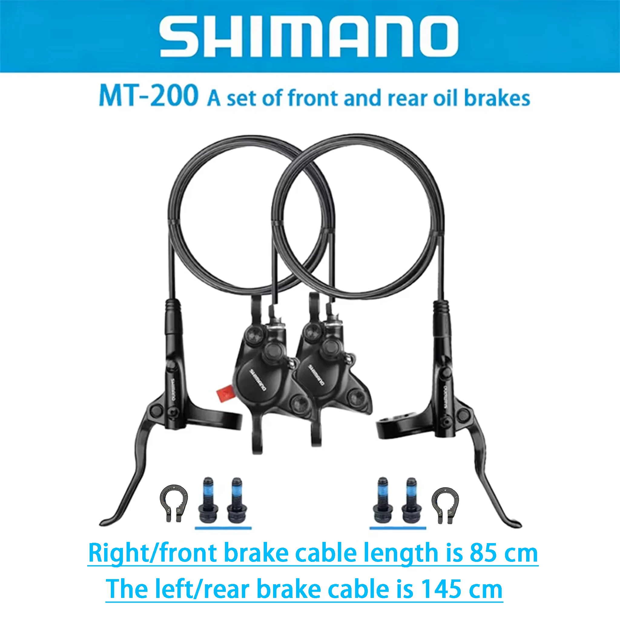 SHIMANO MT200 Öl-Scheibenbremsen-Set für MTB E-Bike, hydraulischer Hebel für vorne und hinten, Bremssattel-Set, 85cm/145cm Kabellänge, inklusive Bremsbeläge – Detail 7