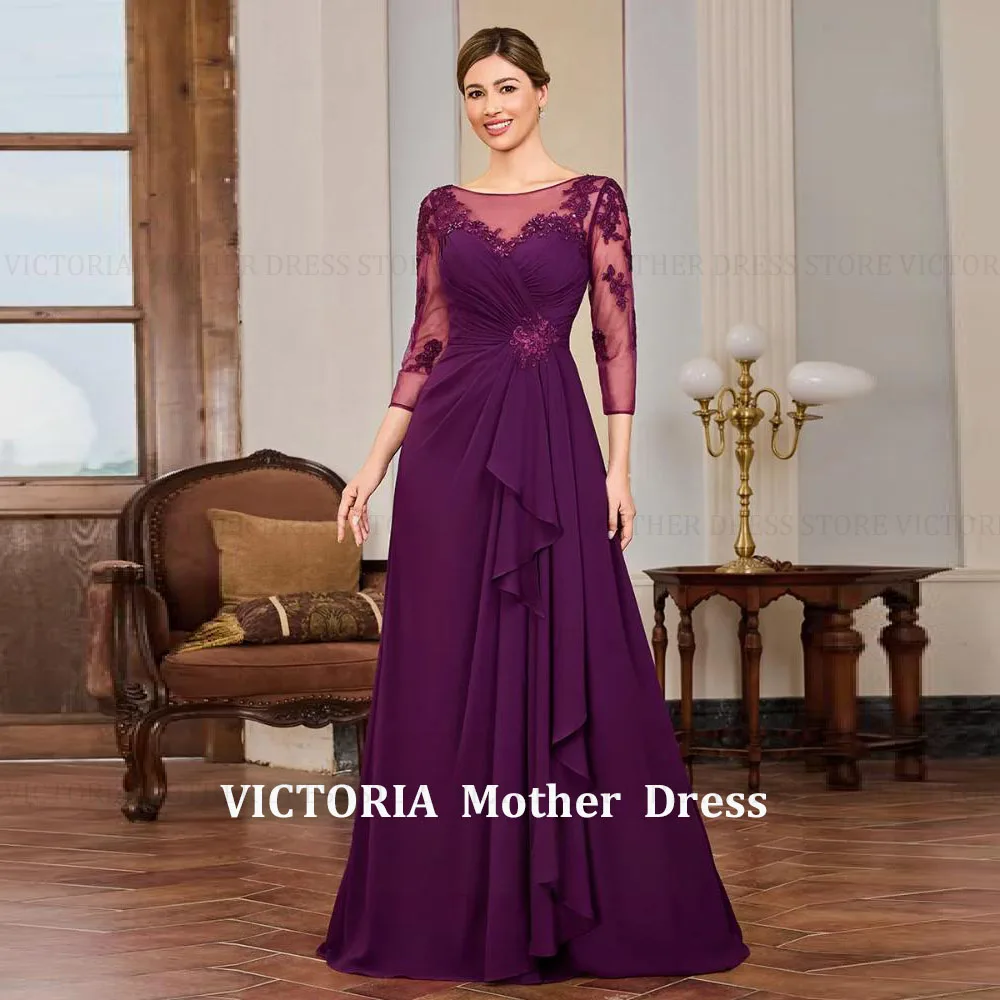 VICTORIA Customized Elegant Mother of the Bride Dress 2026 Beadings A-Line Pleated Scoop Long Wedding Guest Gowns Evening Dress