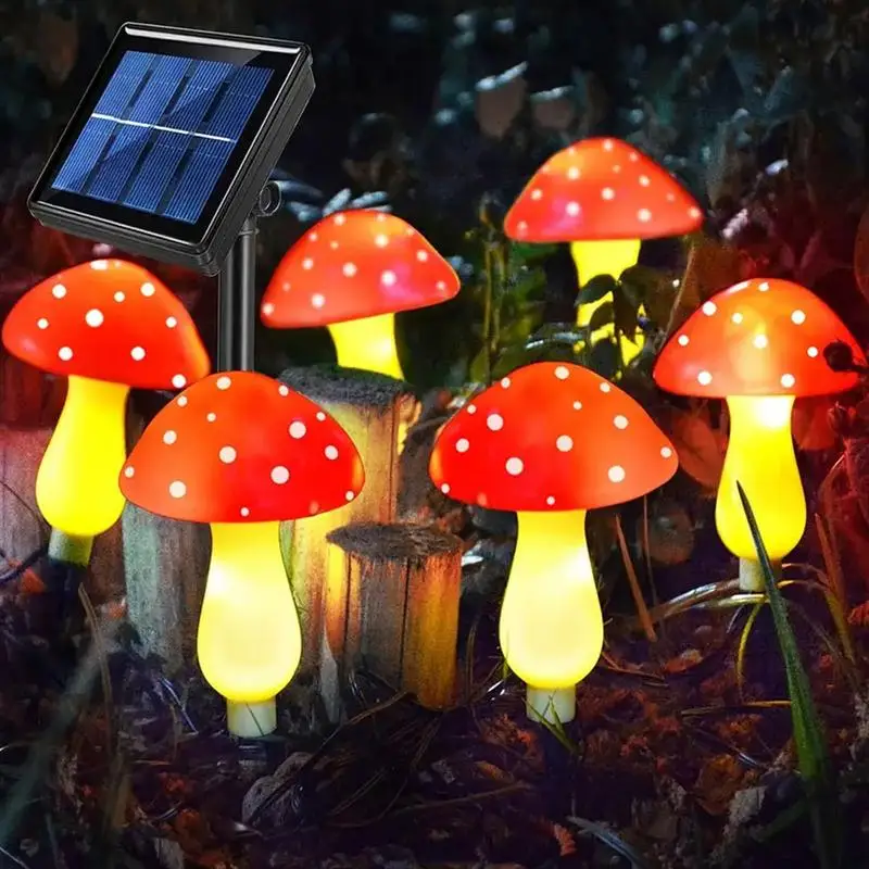 Imagem -04 - Red Led Solar Mushroom Light Impermeável Fairy String Light Decoração do Jardim ao ar Livre Pathway Lawn Lamp Pcs