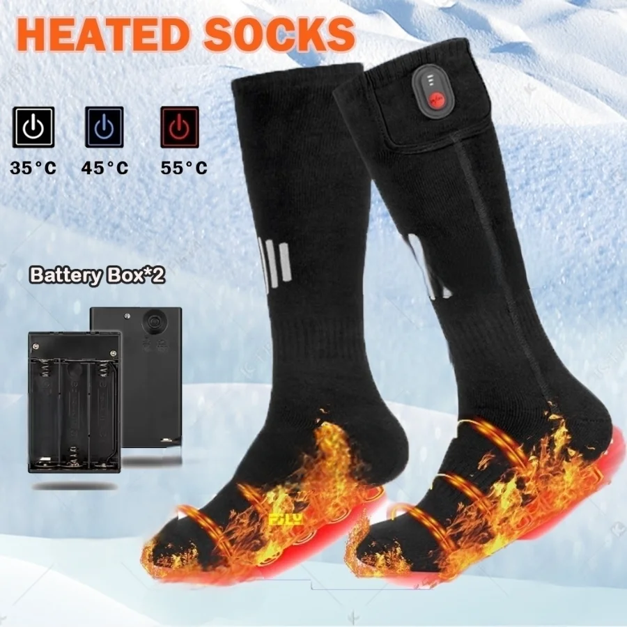 

Winter Heated Socks With Battery Box Thermal Socks Women Men Heating Foot Warmer Electric Fever Socks Hiking Ski Warm Outdoor