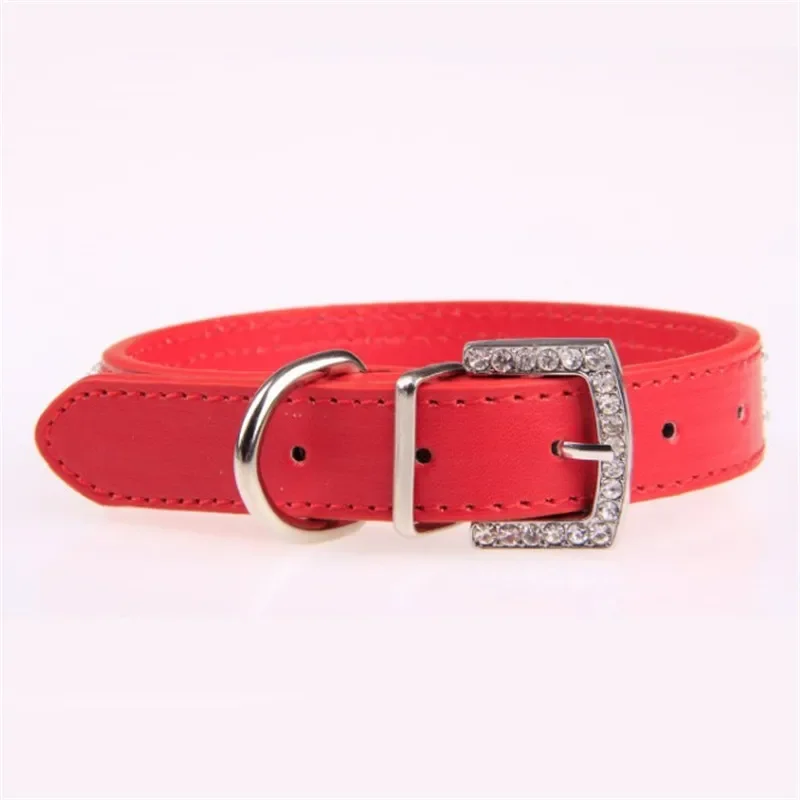 Bling Rhinestone PU Leather Crystal Diamond Puppy Collar Pet Dog Collars Pets Supplies Dog Accessories