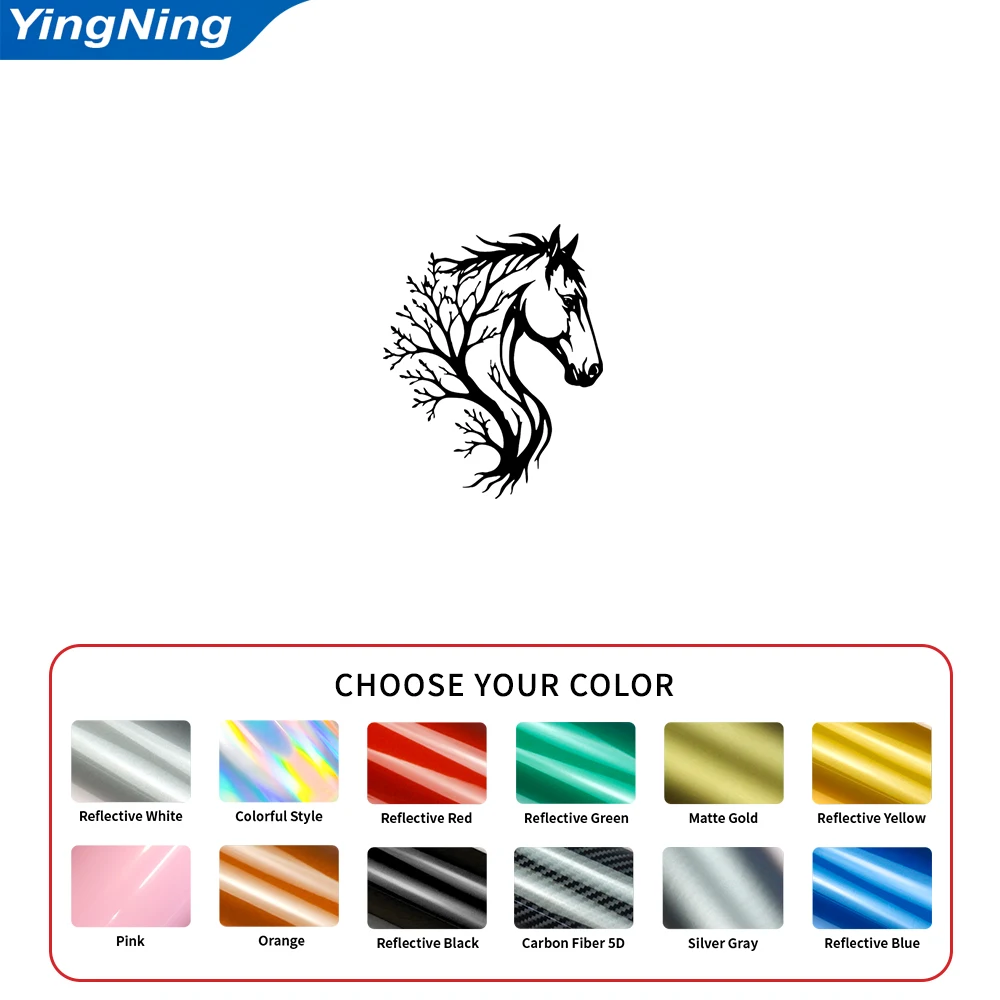Horse Head Tree Branches Reflective Car Decal Equestrian Vinyl Sticker Window Bumper Truck Trailer Exterior Decoration Graphic