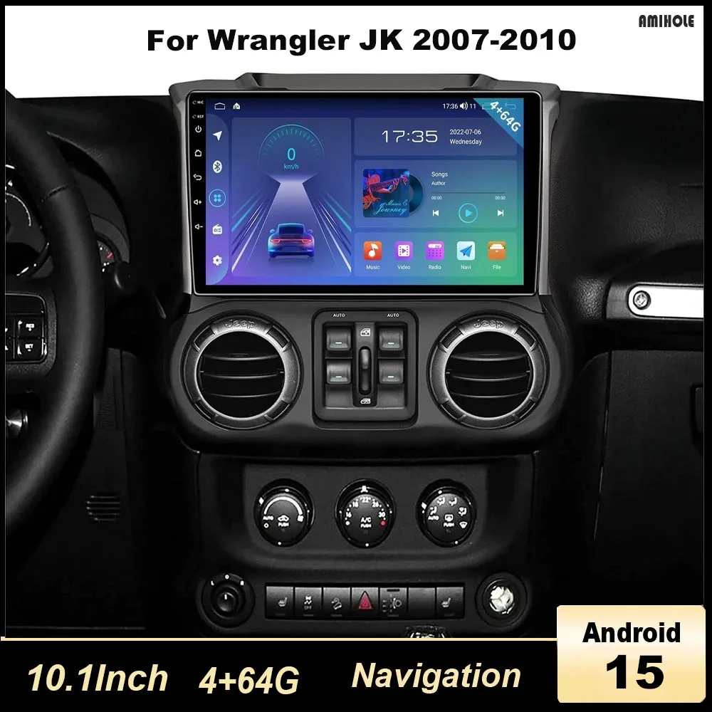 

10.1in 2 Din 4+64G Car Stereo Radio Navi Fit for Carplay Android Auto for Wrangler JK 2007-2010 for Ram 1500 2500 3500 2006-2008