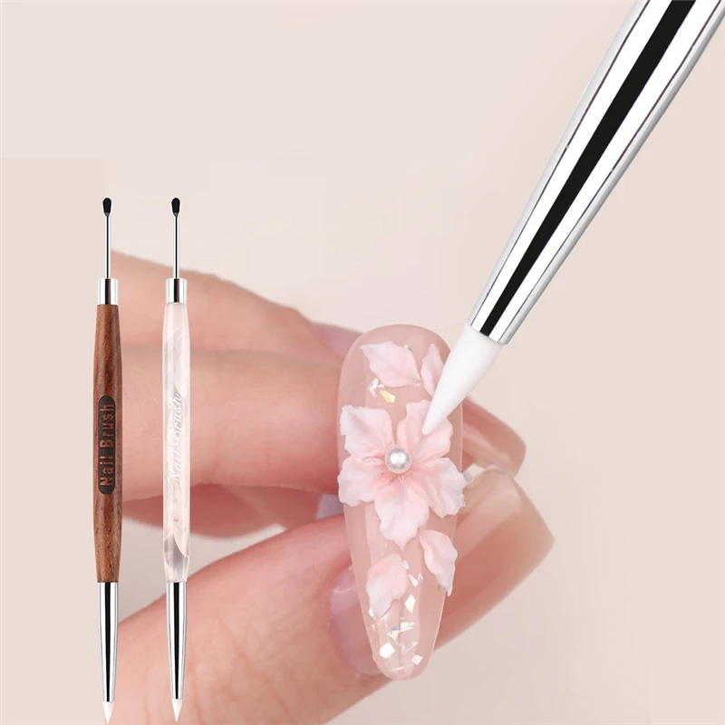 1/2 pçs cabeça dupla escova da arte do prego espátula de silicone poli caneta gel manicure ponta extensão acrílico construtor acessório haste ferramenta
