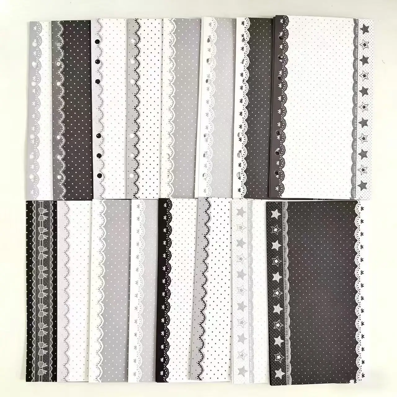 40-teiliges Mix-Set Original A6 Schwarz-Weiß Spitze & Polka Dot Notizbuch-Einlageblätter, lose Blätter, Ersatzkern für Notizbücher, süßes Geschenk – Detail 4