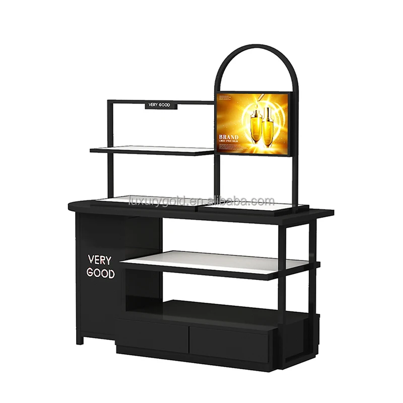 

custom.Custom Logo Black Cosmetic Organizer Display Decorative Cosmetics Display Salon Shop Shelf Display Cosmetic