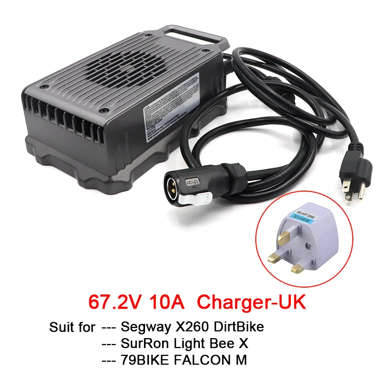 67.2V 10A Snelle Oplader voor E-Motorfiets Surron Light Bee X,Segway X260 DirtBike,79BIKE FALCON M,3pin Power Adapter