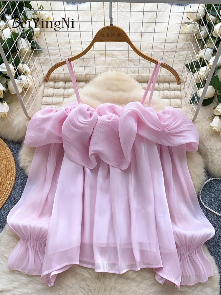 

Beiyingni Slash Neck Chiffon Blusas Women Spring Fall Casual High-end Luxury French Blouses Female Off Shoulder Full Sleeve Tops