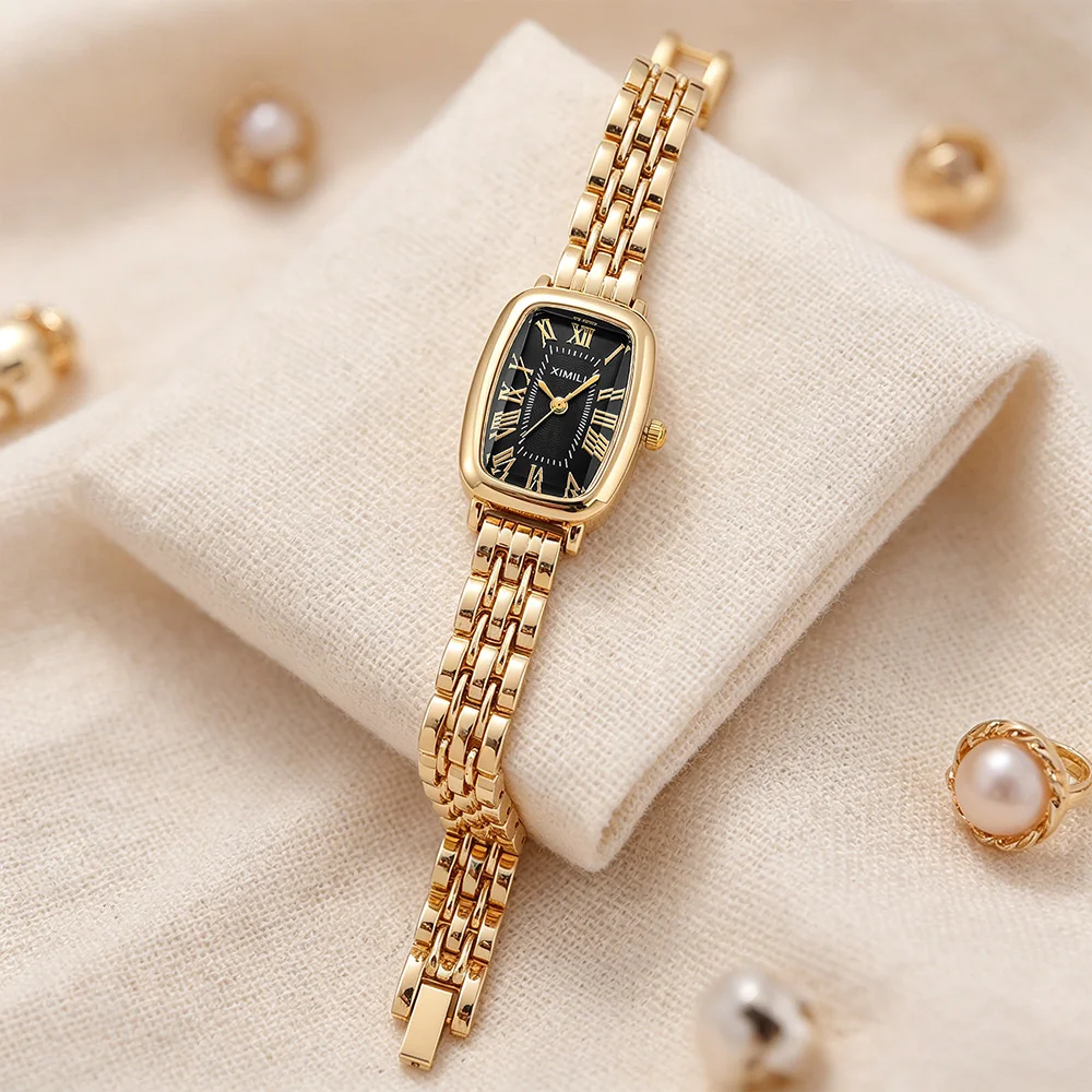 1PC Elegant and Luxurious Women's Square Watch, Vintage Roman Numeral Scale Fine Steel Strip Quartz Watch