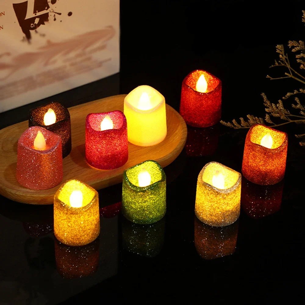 4/1PCS LED Luci di candela Senza fiamma Glitter Tea Light Multi-colore Forma d'onda Lampada da tavolo Ornamento Matrimonio Festa di Natale Decorazioni per la casa