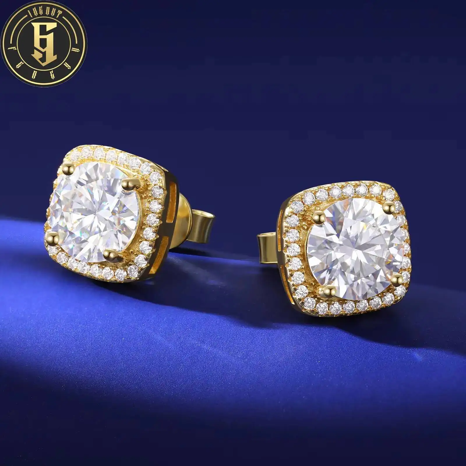 

Fine Jewelry White Gold Plated 925 Sterling Silver VVS Moissanite Diamond Screw Back Square Halo Stud Earrings for Men Women