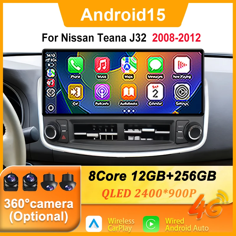 

12.3-дюймовый Android 15 для Nissan Teana J32 2008-2012: Мультимедийная навигационная GPS-система, автомагнитола, Bluetooth, Wi-Fi, 4G, CarPlay