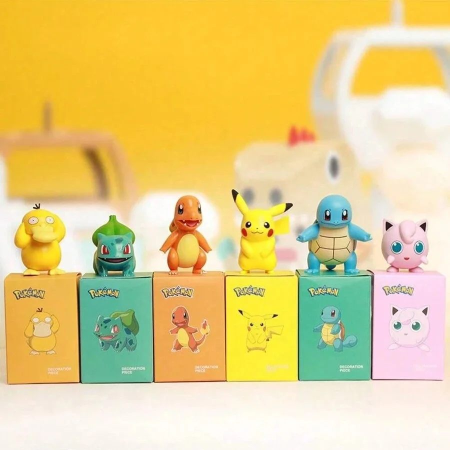 Genuine Pokemon 6 Style Anime Figures Display Toy Cute Anime Figure Pikachu Charmander Bulbasaur Squirtle Tabletop Ornament gift