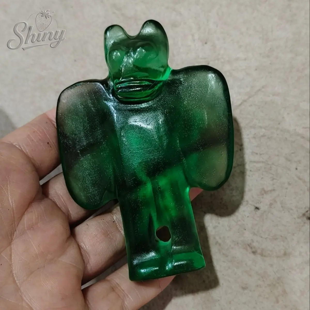 

Chinese Hongshan Culture Green Crystal Carved Animal Bat Statue Home Decor Sculpture