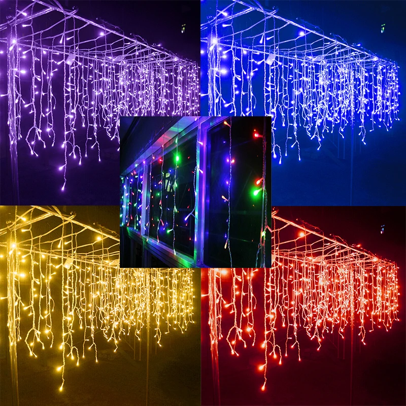 Grinalda de natal cortina led luz tira gelo corda caída jardim rua sala decoração luzes festivas atmosfera