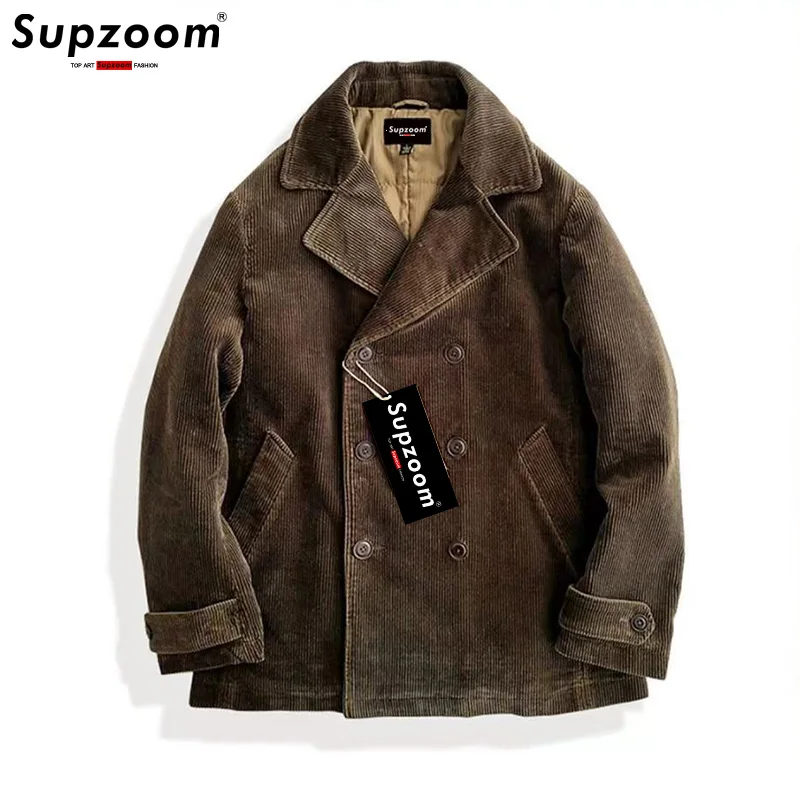 

Supzoom Fashion New Arrival Casual Thick Corduroy Coat Double Breasted Turn-down Collar Autumn And Winter Trend Loose Jacket