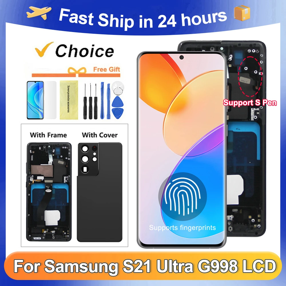 AMOLED With Frame S21 Ultra For Samsung G998B G998U G998W LCD Display Digital Touch Screen For S21U 5G Screen Replacement Parts
