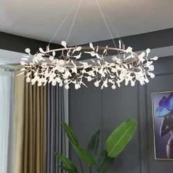 Modern Firefly Ring Circle Ceiling Chandeliers for Living Room Kitchen Bedroom Hanging Lamp Rose Gold Decoration Pendant Light