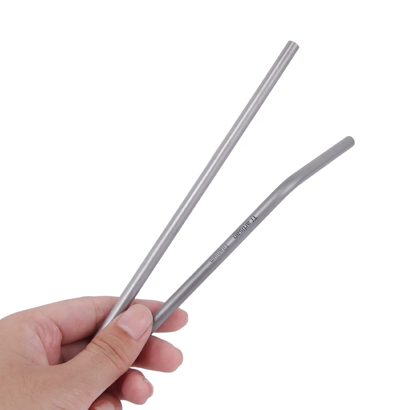 Reusable Titanium Straw Bent Straw with Cleaning Brush Ultralight Outdoor Hiking Travel Tableware Titanium Straws Milk Tea