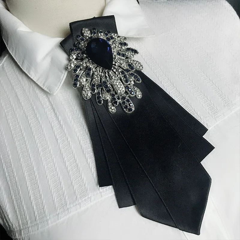 

Wedding Bowties Handmade Big Rhinestones Ribbon Pins French Women's Men's Business Banquet Suits Shirt Accessories Collar Bow