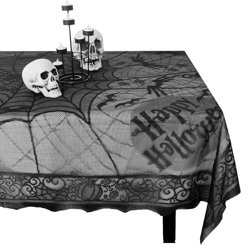 200x140cm Halloween Lace Tablecloths Black Table Cloths Spiderweb Table Fabric Fireplace Scarf For Halloween Home Party Decor