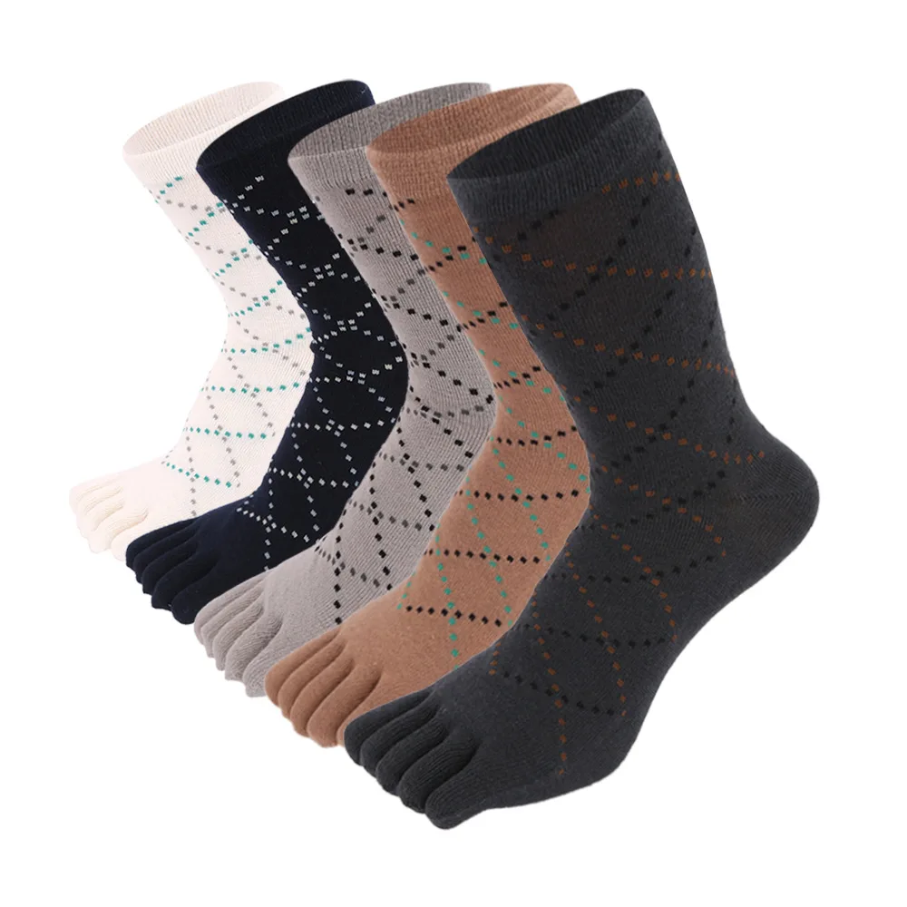

5 Pairs Crew Men's Summer Socks Five-finger Cotton Comfortable Sweat-absorbing Breathable Plaid Sports Tube Socks