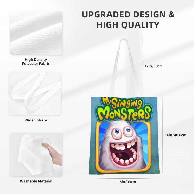 My Singing Monsters Grocery Shopping Bags Cute Printed Canvas Shopper Shoulder Tote Bags Washable Adventure Video Game Handbag