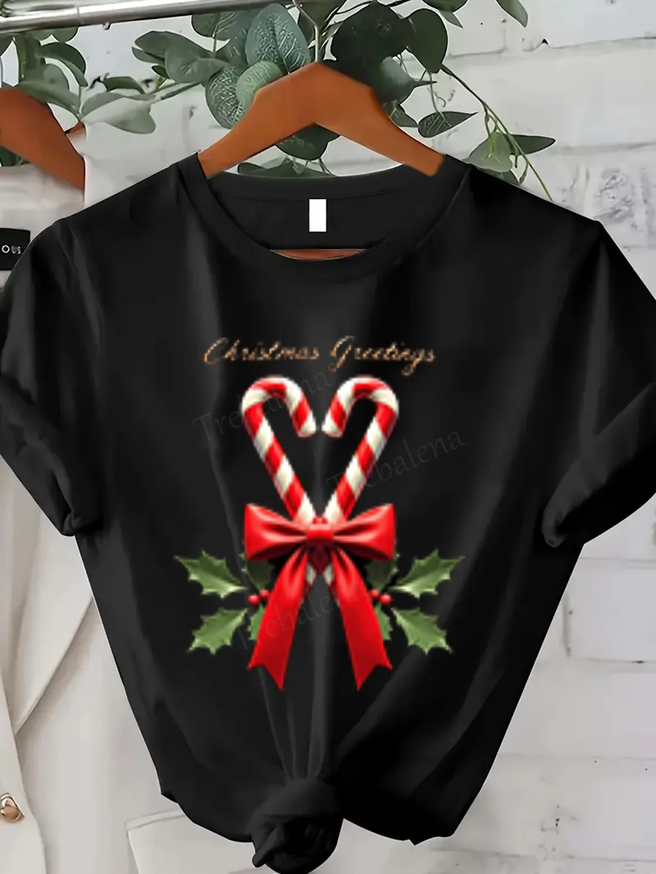 Women T-shirt Christmas Candy Cane T-Shirt for Women, Festive Holiday Top